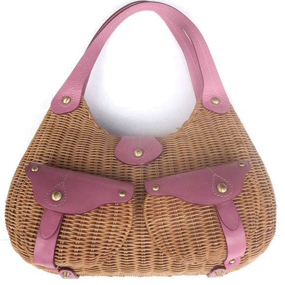 Savoy Handbags - Savoy Wicker Rattan Pink Leather Detail  Purse